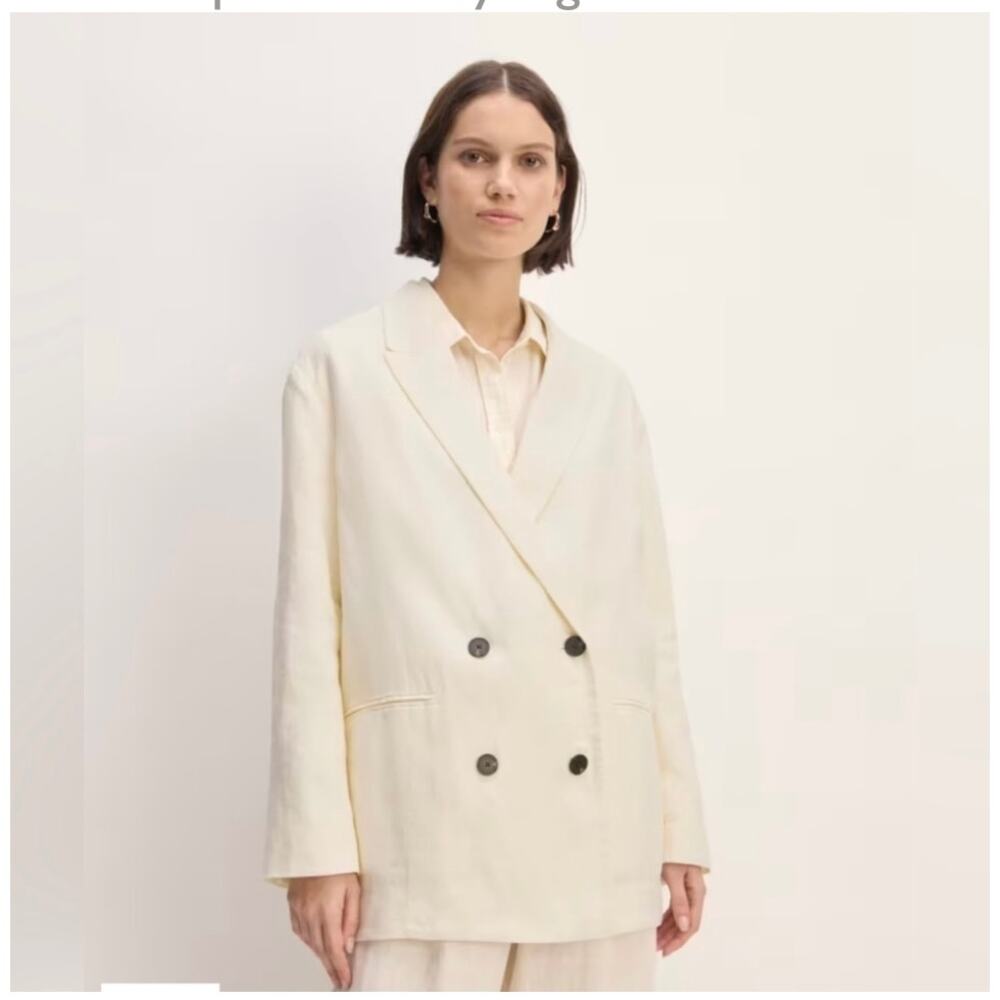 Everlane Linen Double Breasted Blazer Cream Quiet Luxury Elevated Basic Cream 16